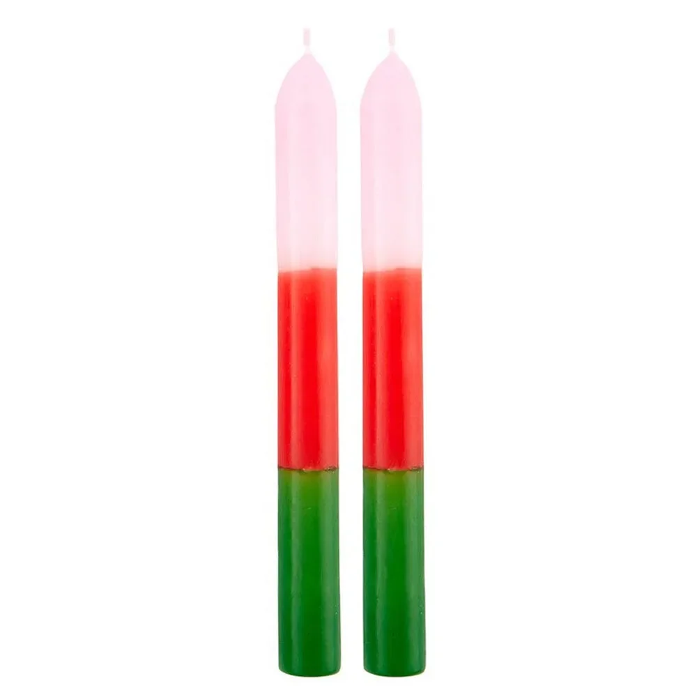 Set of 2 Pink Red Green Tapered Candle | Aesthetic Unscented Candle Sticks Holi